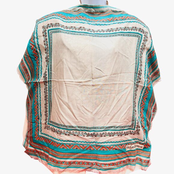 Vintage Yves Saint LaurentL scarf  cotton/ silk  31" gray dust green (25) - Picture 12 of 14